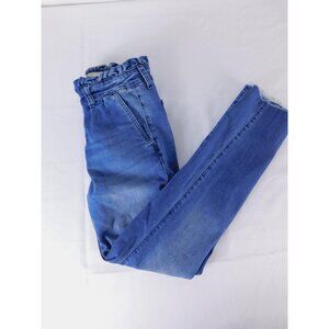 Ashley Mason Jeans Juniors 7 Blue High Rise Paperbag Waist Raw Hem Slim Stretch